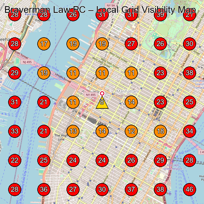 Braverman Law PC GeoGrid visibility map for Legal Services in New York